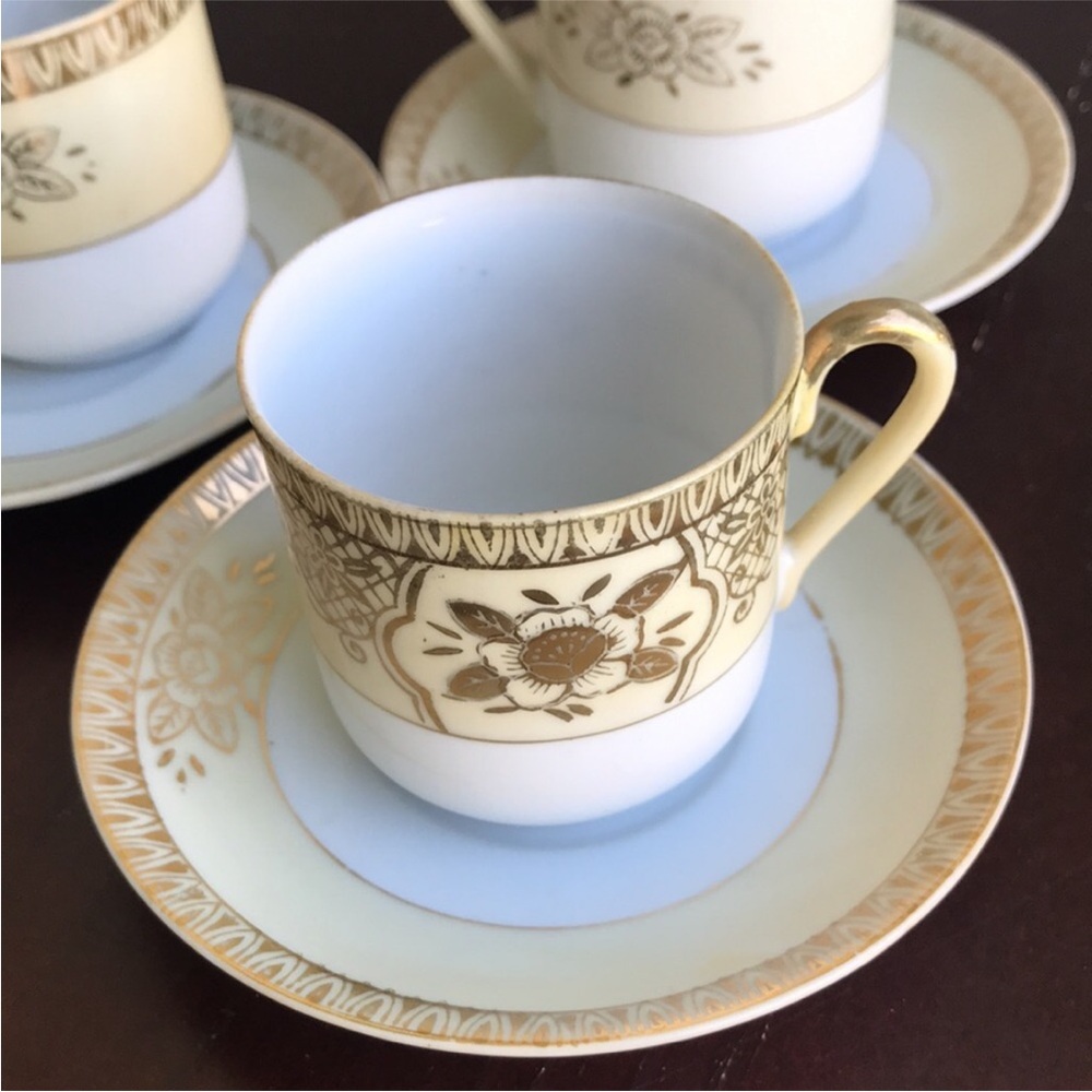 Elegant Tea Cup Set Chikaramachi Pastel Yellow and Gold